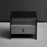 Modern Black Glass Nightstand with Drawer Storage Image - 1
