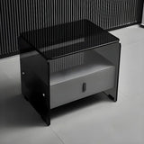 Modern Black Glass Nightstand with Drawer Storage Image - 2