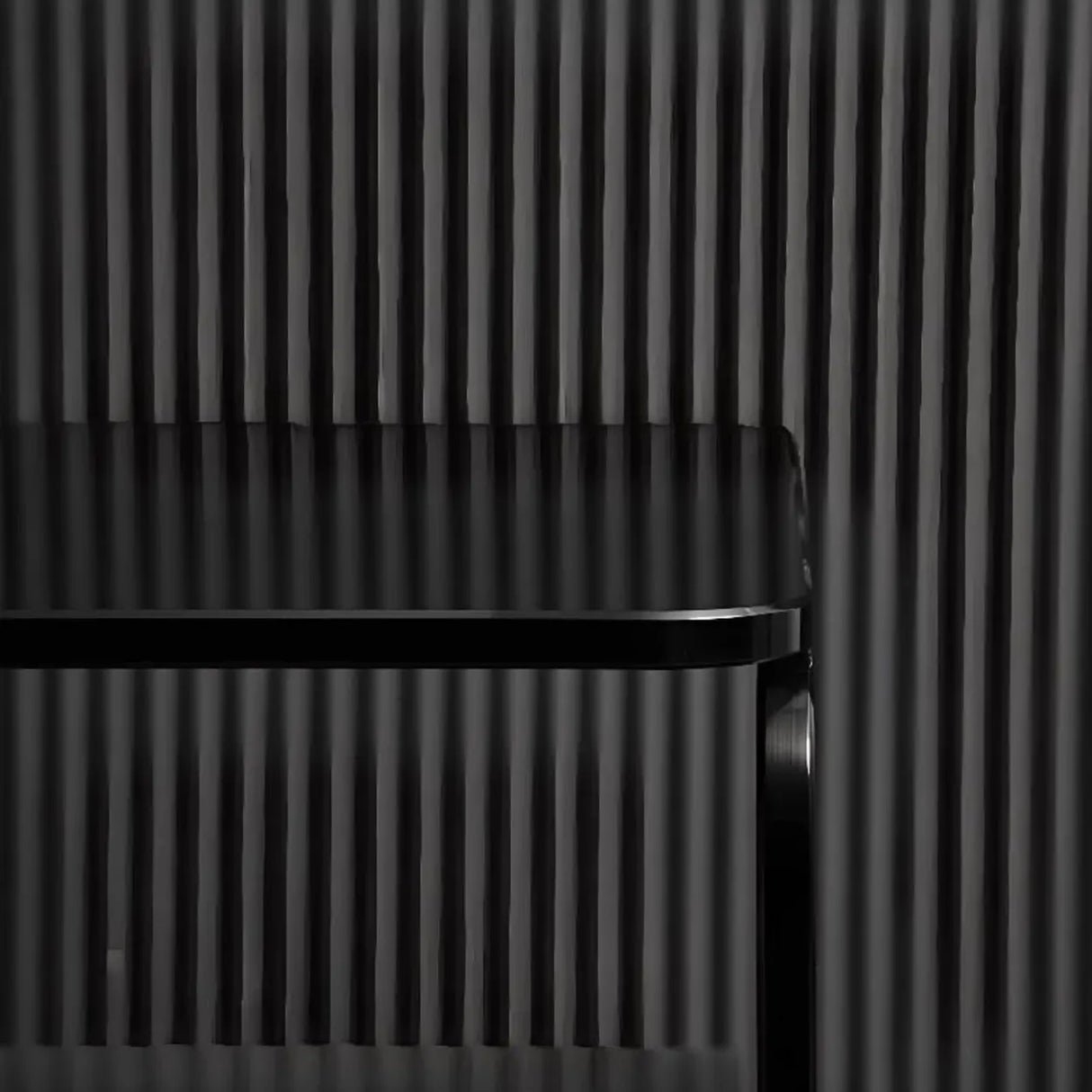 Modern Black Glass Nightstand with Drawer Storage Image - 3