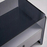Modern Black Glass Nightstand with Drawer Storage Image - 4