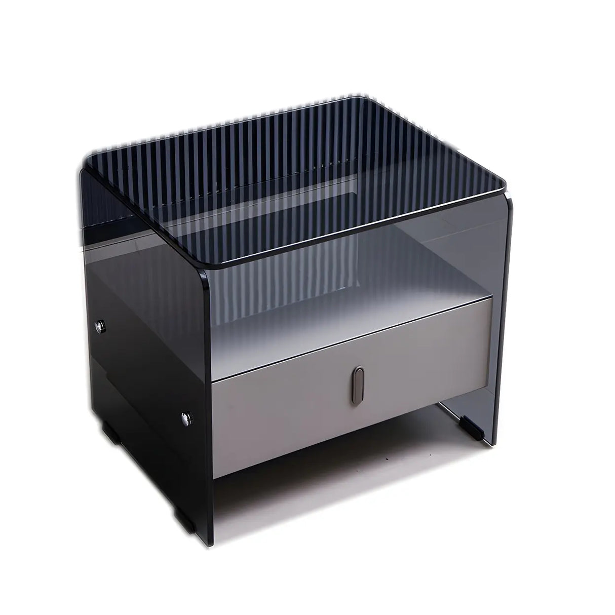 Modern Black Glass Nightstand with Drawer Storage Image - 5