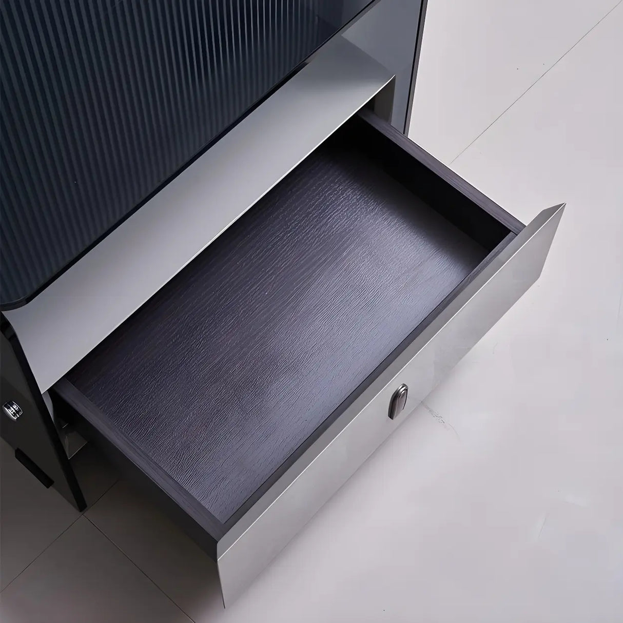 Modern Black Glass Nightstand with Drawer Storage Image - 6