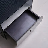 Modern Black Glass Nightstand with Drawer Storage Image - 6