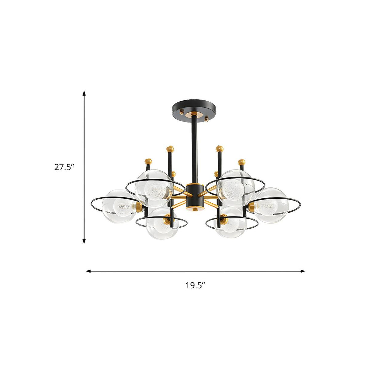 Modern Black Gold 8-Light Ring Clear Glass Globe Chandelier Image - 11
