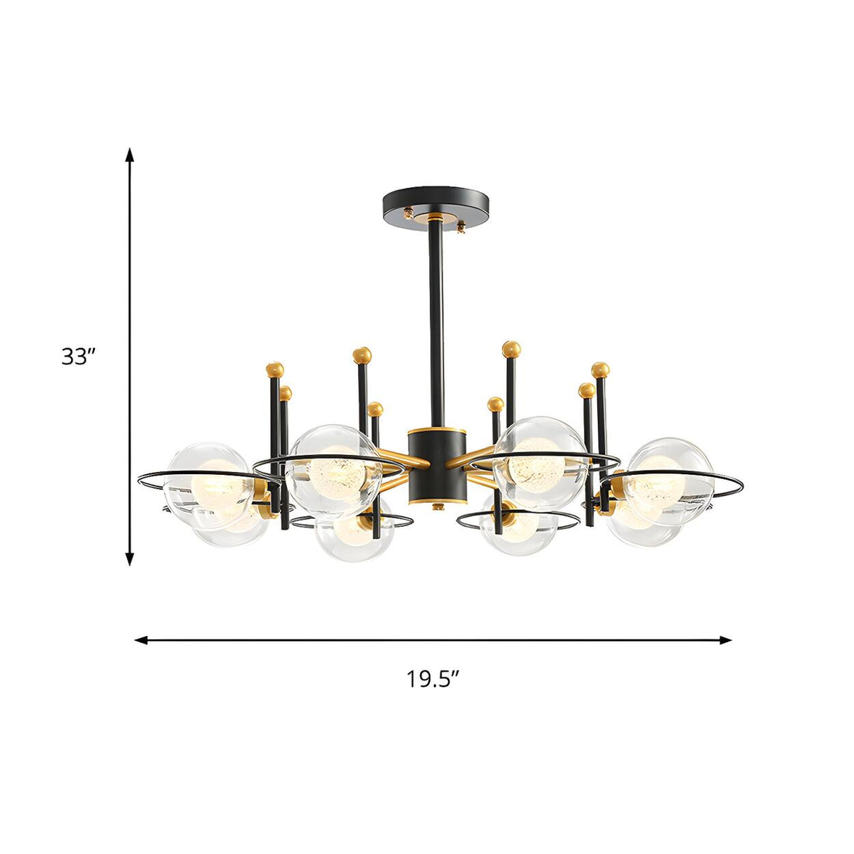 Modern Black Gold 8-Light Ring Clear Glass Globe Chandelier Image - 12