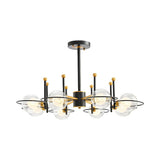Modern Black Gold 8-Light Ring Clear Glass Globe Chandelier Image - 3