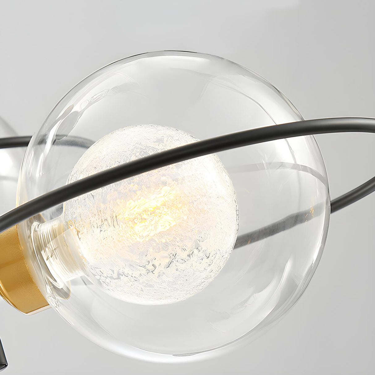 Modern Black Gold 8-Light Ring Clear Glass Globe Chandelier Image - 4