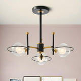 Modern Black Gold 8-Light Ring Clear Glass Globe Chandelier Image - 7