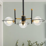 Modern Black Gold 8-Light Ring Clear Glass Globe Chandelier Image - 8