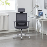 Modern Black High-Back Mesh Office Chair with Headrest Image - 1