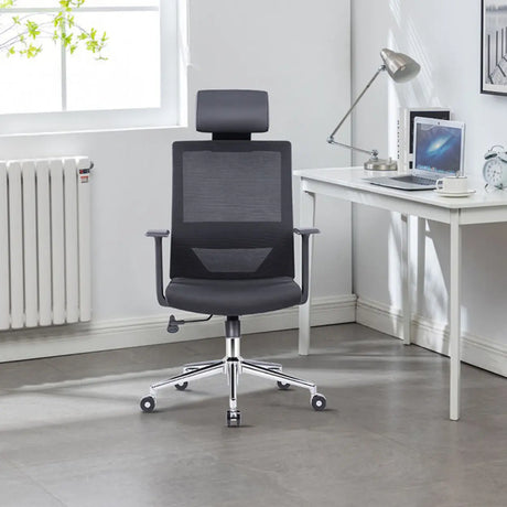 Modern Black High-Back Mesh Office Chair with Headrest Image - 1