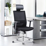 Modern Black High-Back Mesh Office Chair with Headrest Image - 2