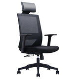 Modern Black High-Back Mesh Office Chair with Headrest Image - 3