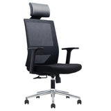 Modern Black High-Back Mesh Office Chair with Headrest Image - 8