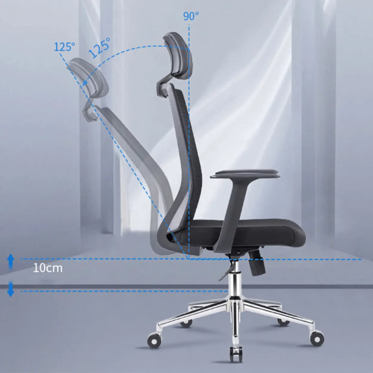Modern Black High-Back Mesh Office Chair with Headrest Image - 9