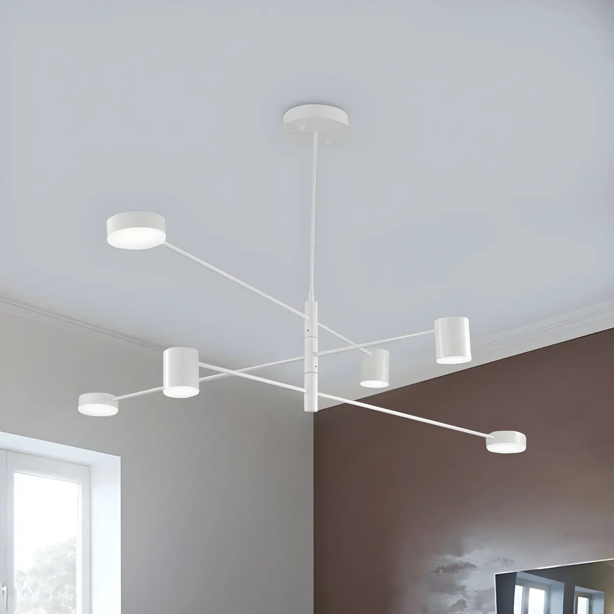 Modern Black Living Room Sputnik Linear Tiered Chandelier Image - 11