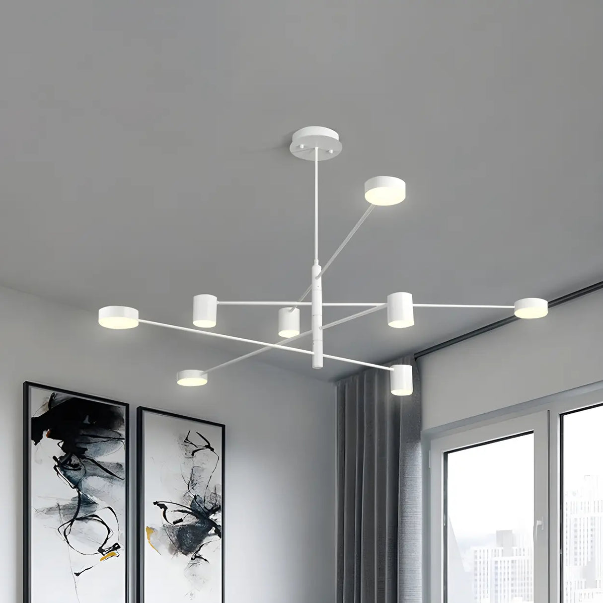 Modern Black Living Room Sputnik Linear Tiered Chandelier Image - 16