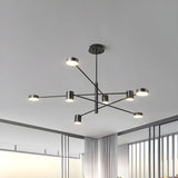 Modern Black Living Room Sputnik Linear Tiered Chandelier Image - 7