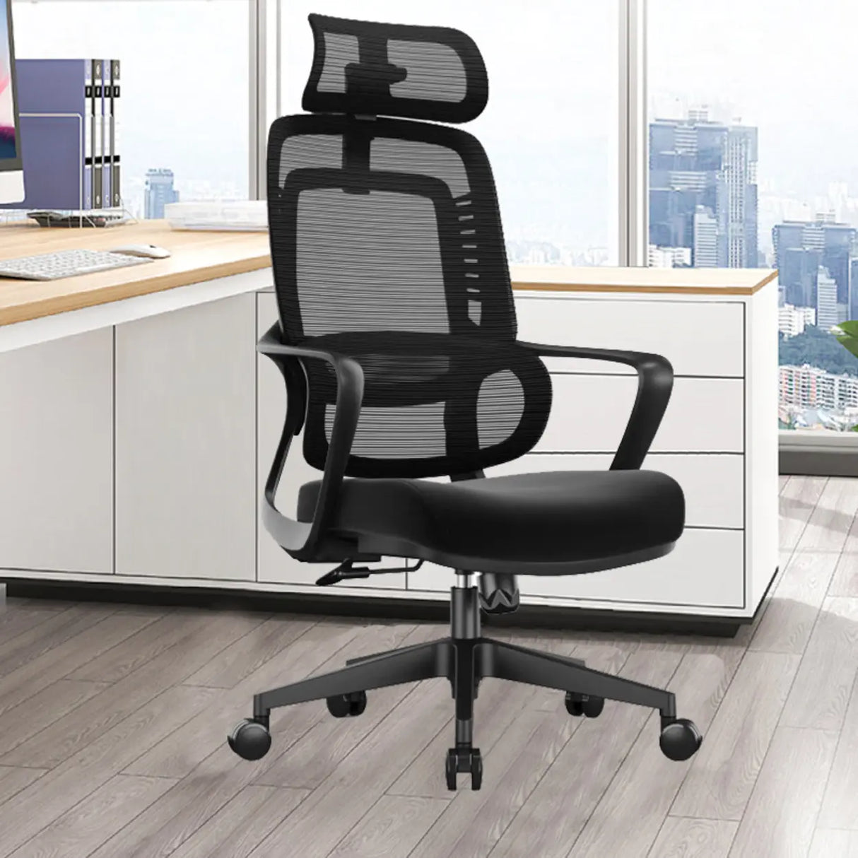 Modern Black Mesh High-Back Ergonomic Office Chair Image - 1