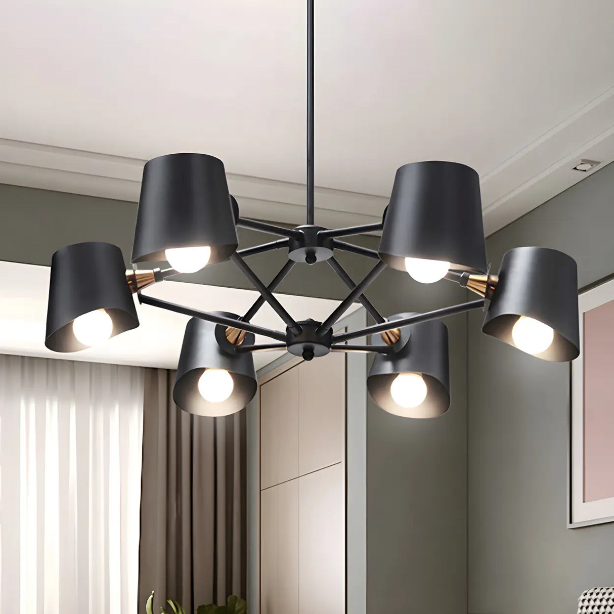 Modern Black Metal Bucket Round Pendant Chandelier Image - 2