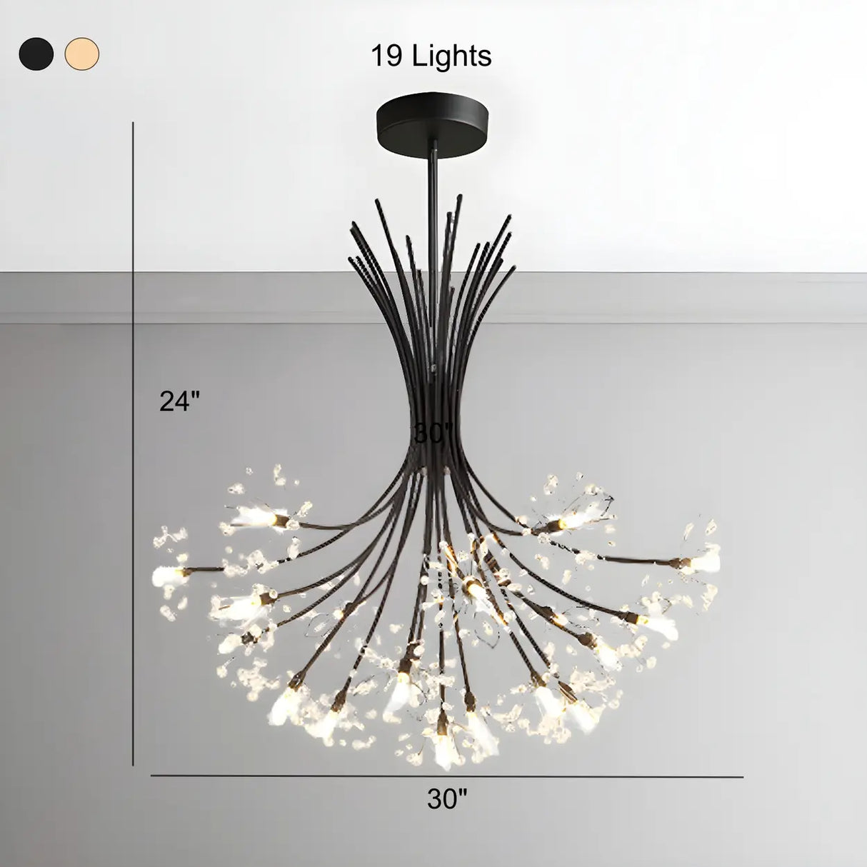 Modern Black Metal Clear Crystal Flower Bouquet Chandelier 
