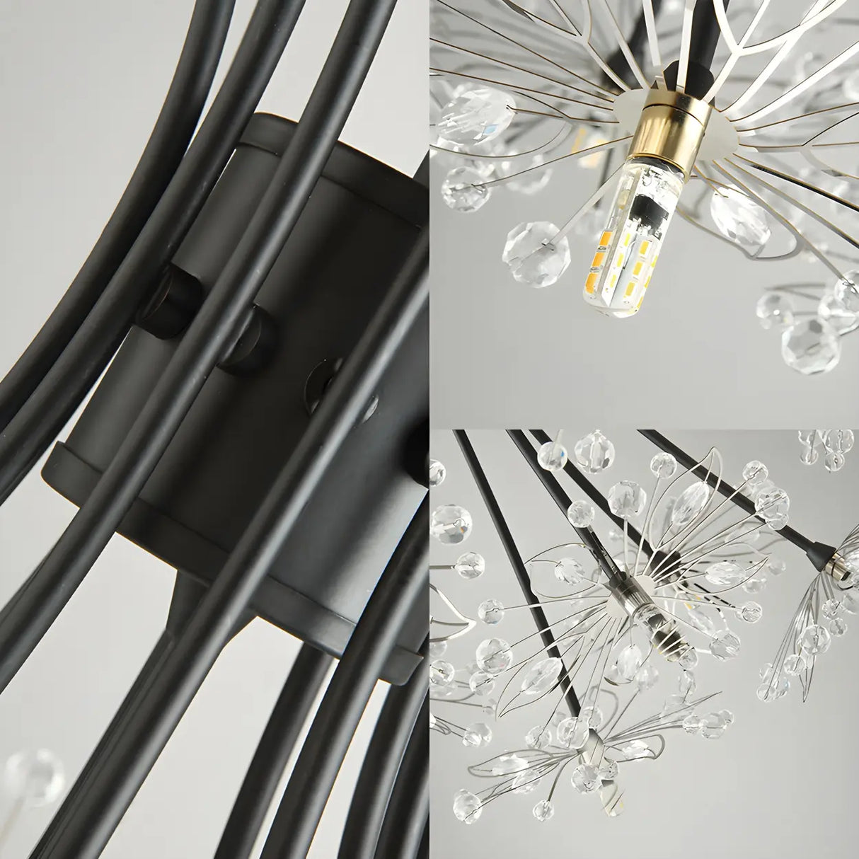 Modern Black Metal Clear Crystal Flower Bouquet Chandelier Image - 9