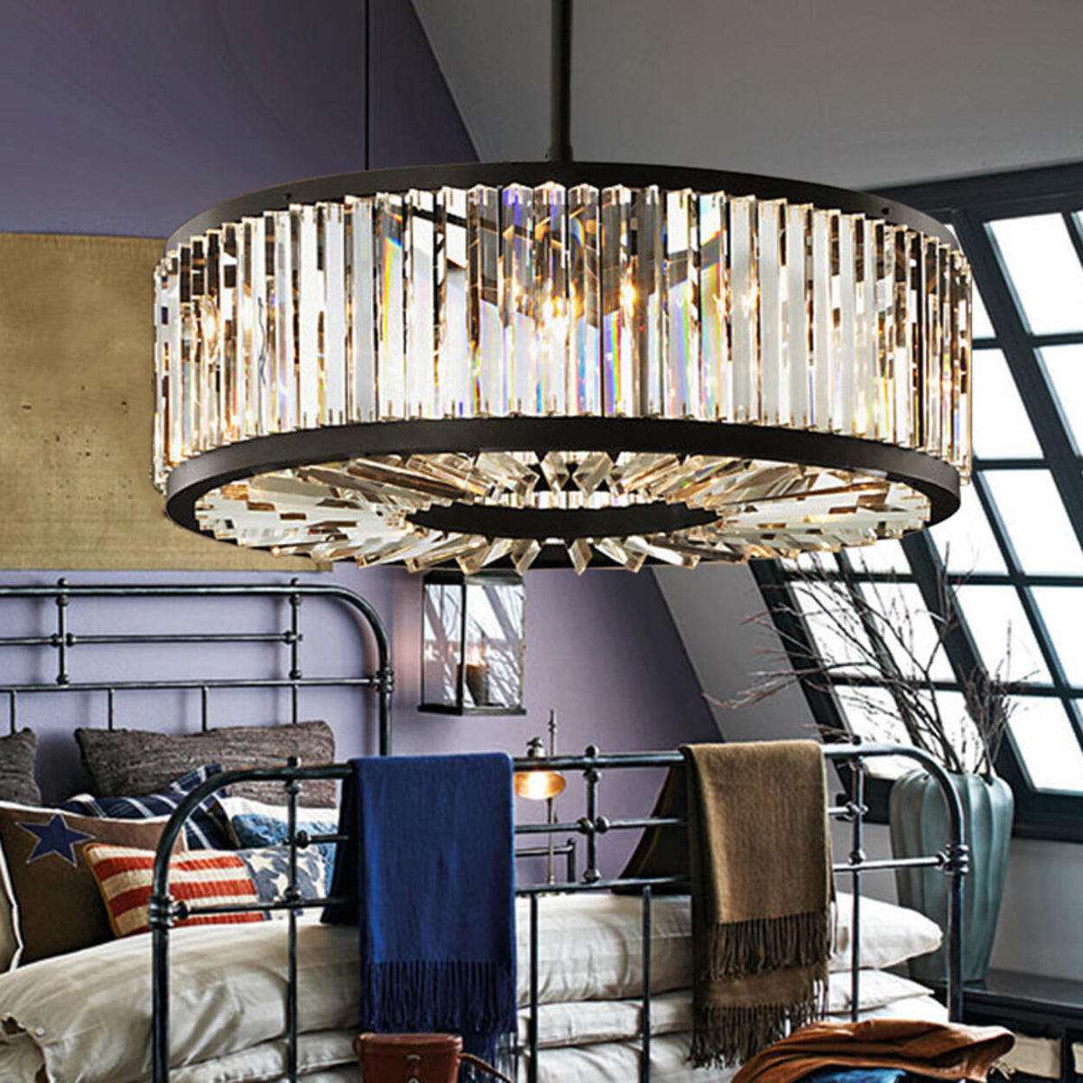 Modern Black Metal Crystal Drum Chandelier Light – Homebaa, image size:1200x1200