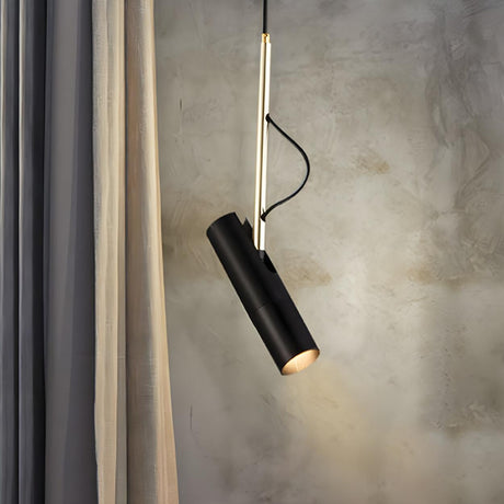 Modern Black Metal Cylinder Adjustable Cord Pendant Light Image - 1