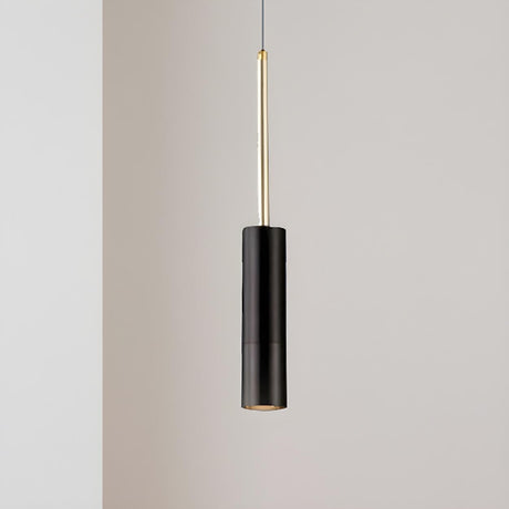 Modern Black Metal Cylinder Adjustable Cord Pendant Light Image - 2