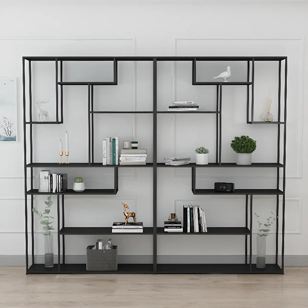Modern Black Metal Geometric Open Etagere Bookcase Image - 1