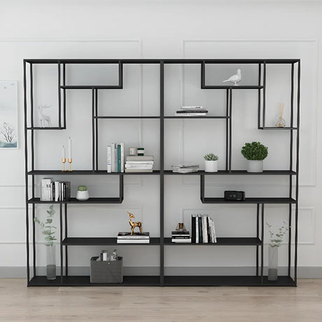 Modern Black Metal Geometric Open Etagere Bookcase Image - 1