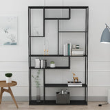 Modern Black Metal Geometric Open Etagere Bookcase Image - 2