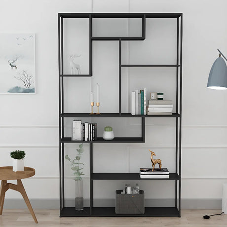 Modern Black Metal Geometric Open Etagere Bookcase Image - 2