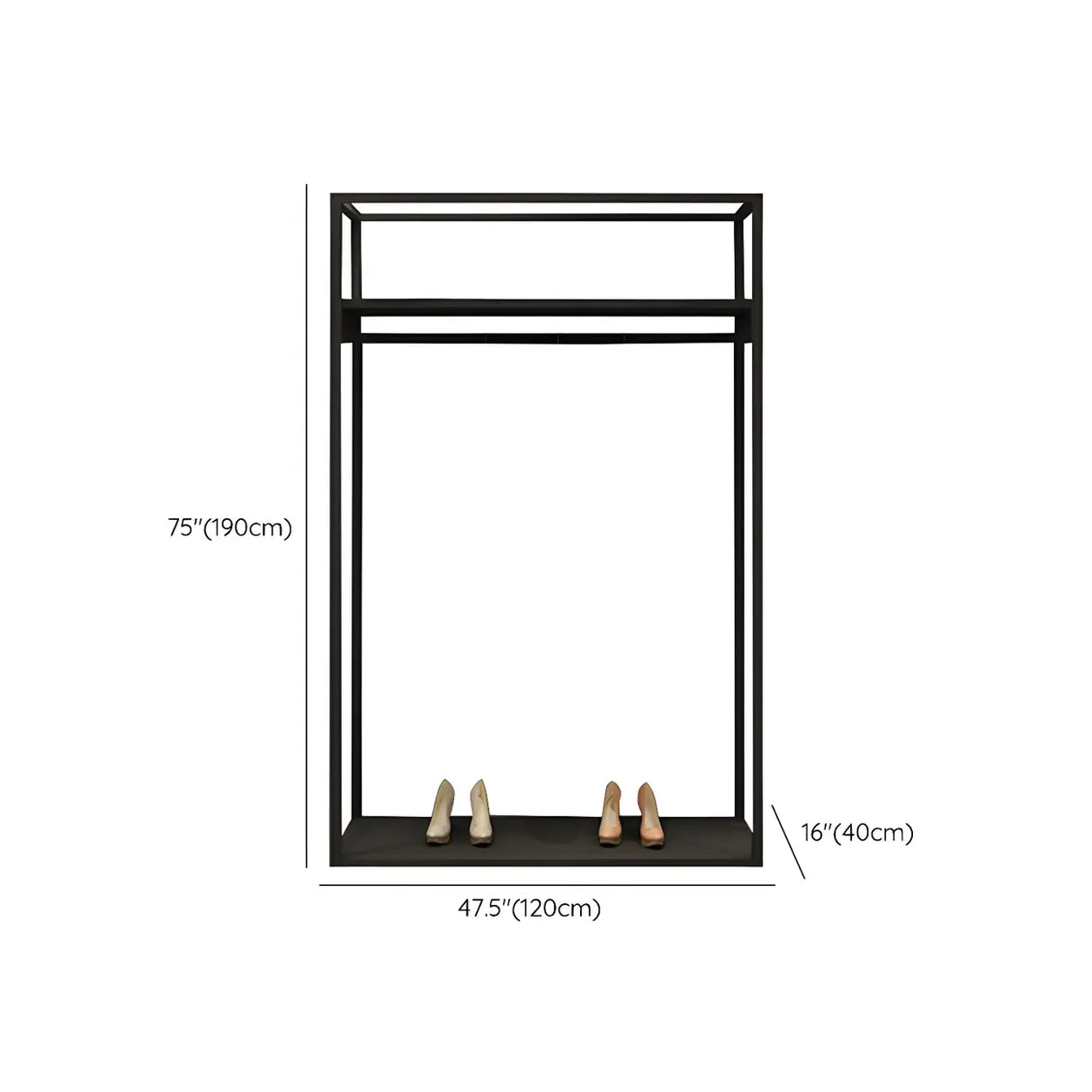 Modern Black Metal Large Standing Garment Display Rack 