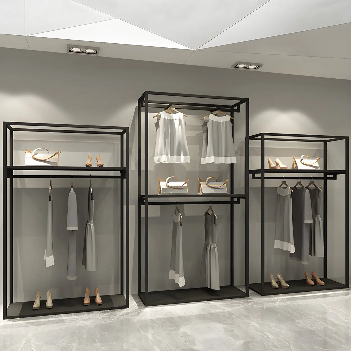 Modern Black Metal Large Standing Garment Display Rack Image - 4
