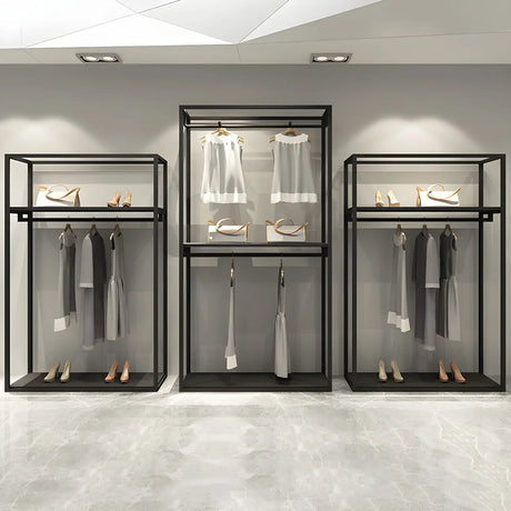 Modern Black Metal Large Standing Garment Display Rack Image - 5