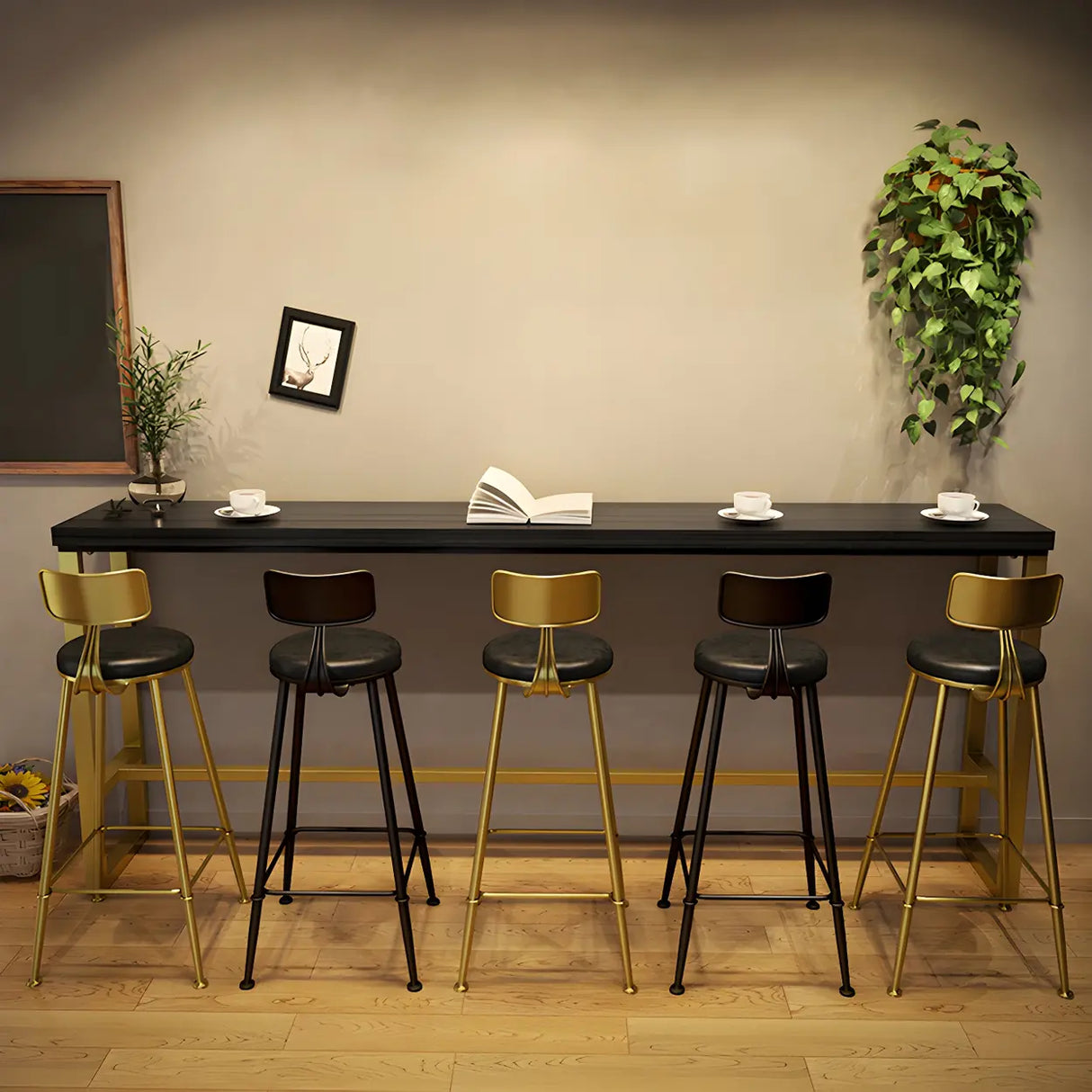 Modern Black Metal Long Bar Table for Cafes Image - 1