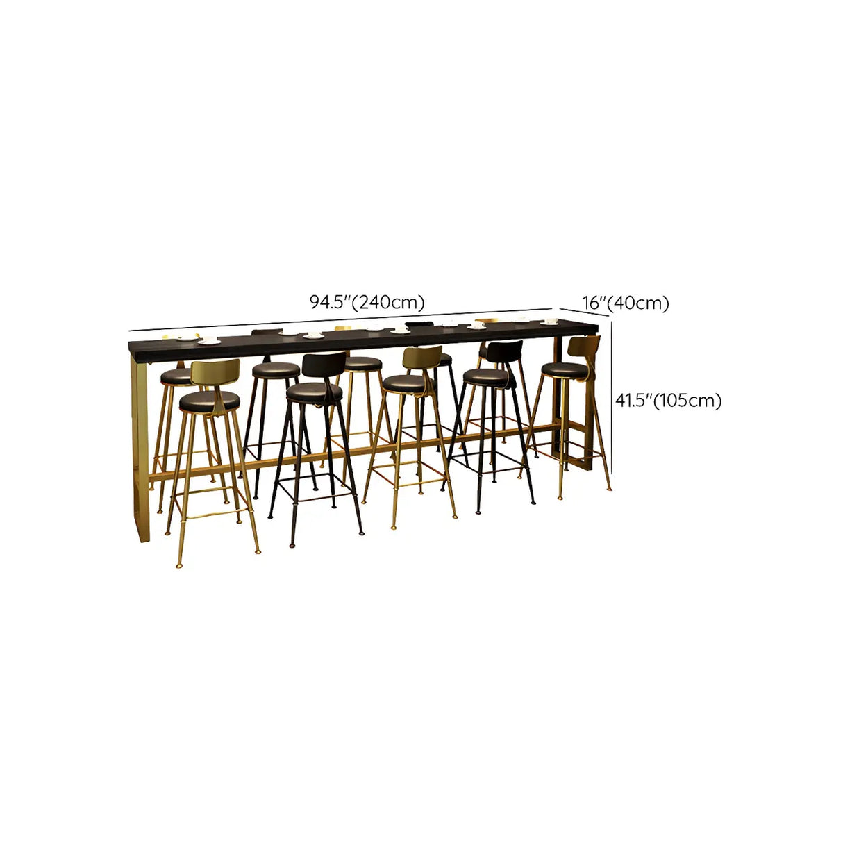 Modern Black Metal Long Bar Table for Cafes Image - 11