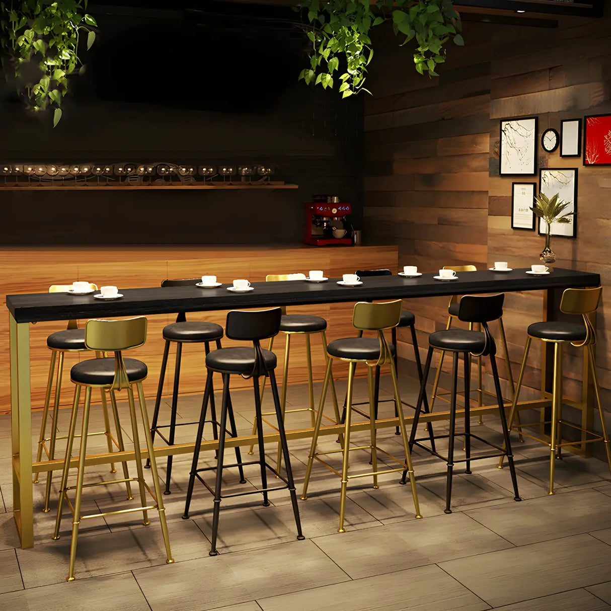Modern Black Metal Long Bar Table for Cafes Image - 3