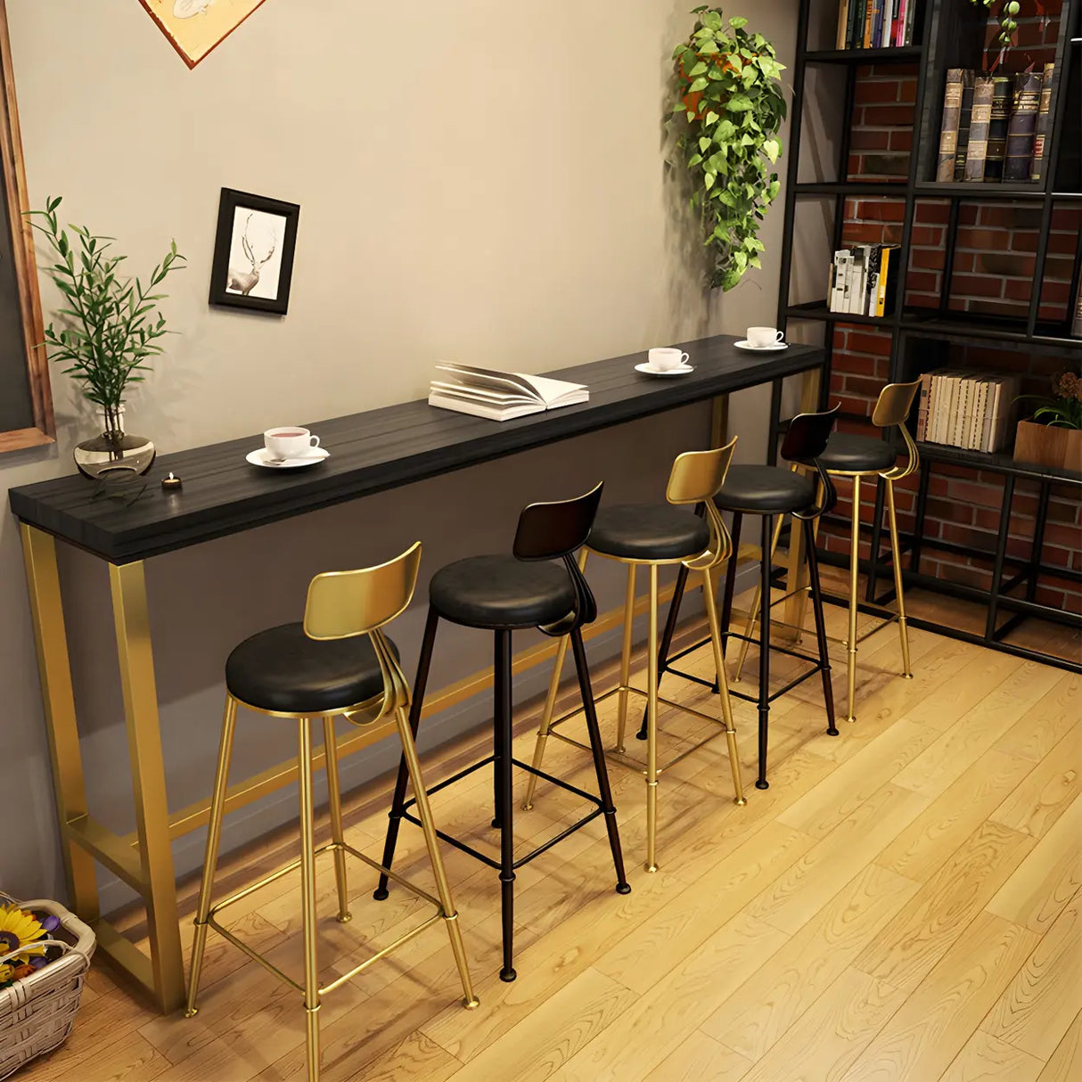 Modern Black Metal Long Bar Table for Cafes Image - 4
