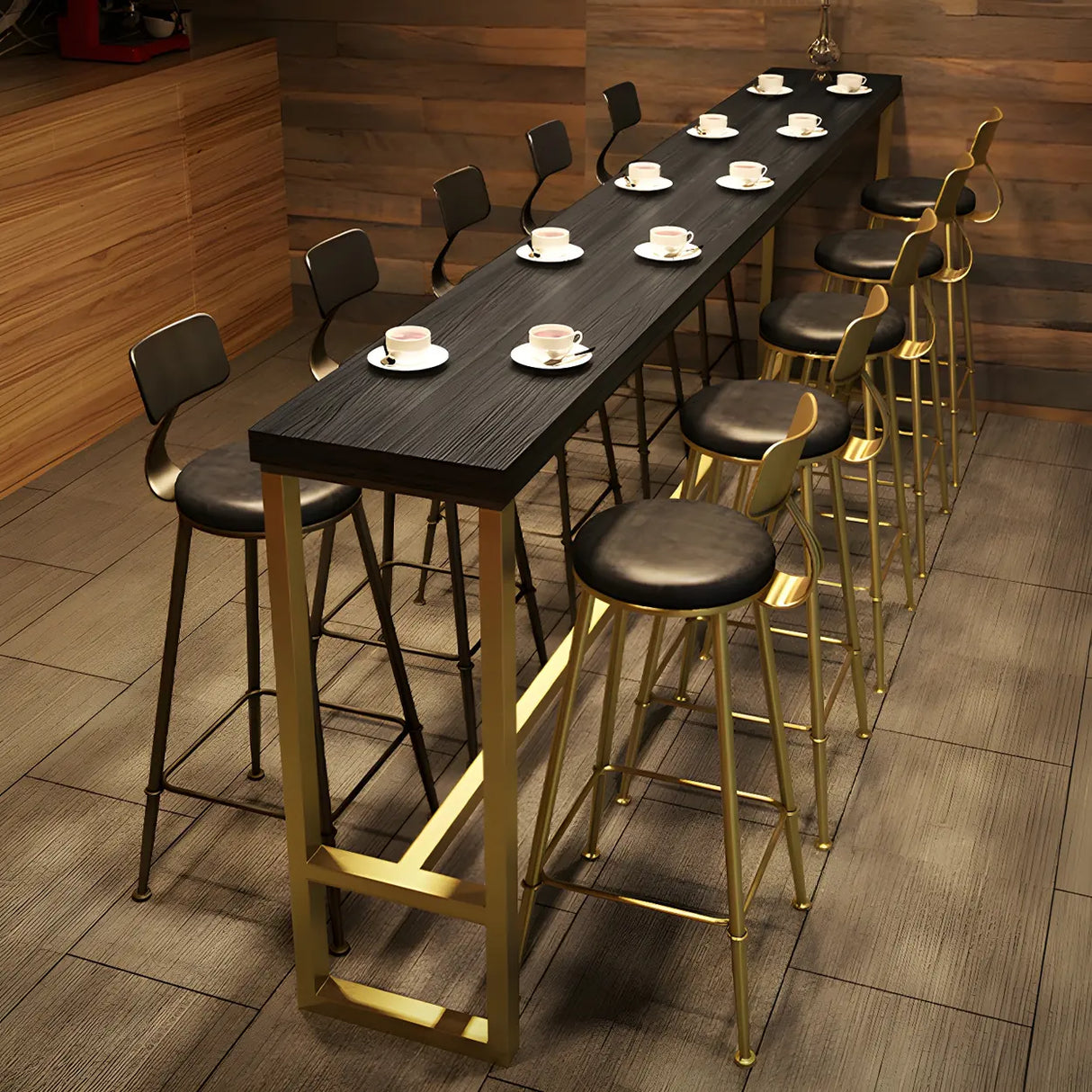 Modern Black Metal Long Bar Table for Cafes Image - 5