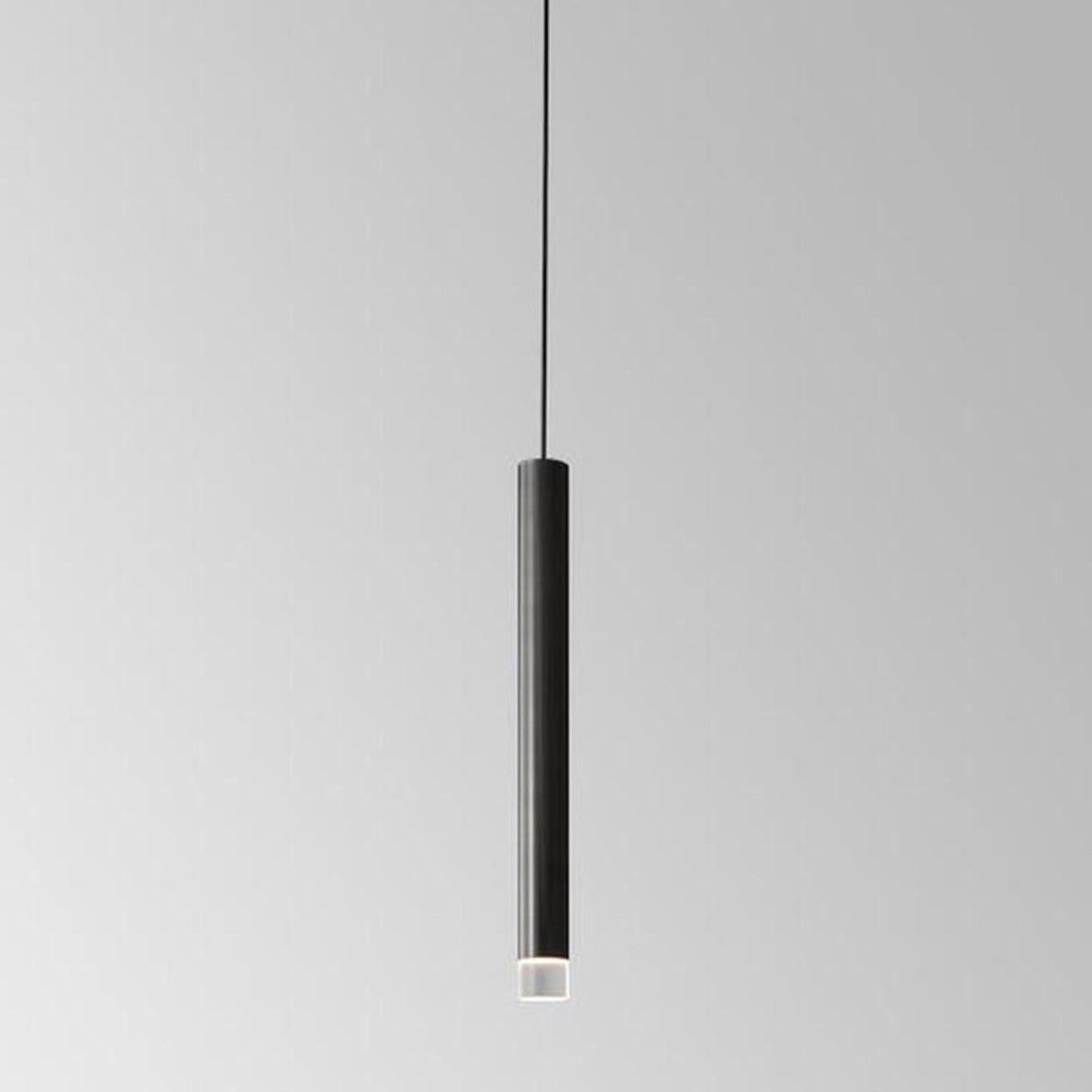Modern Black Metal Slim Cylinder Bedroom Pendant Light Image - 9