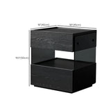 Modern Black Nightstand with Drawer and Clear Open Shelf #size