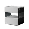 Modern Black Nightstand with Drawer and Clear Open Shelf Image - 3