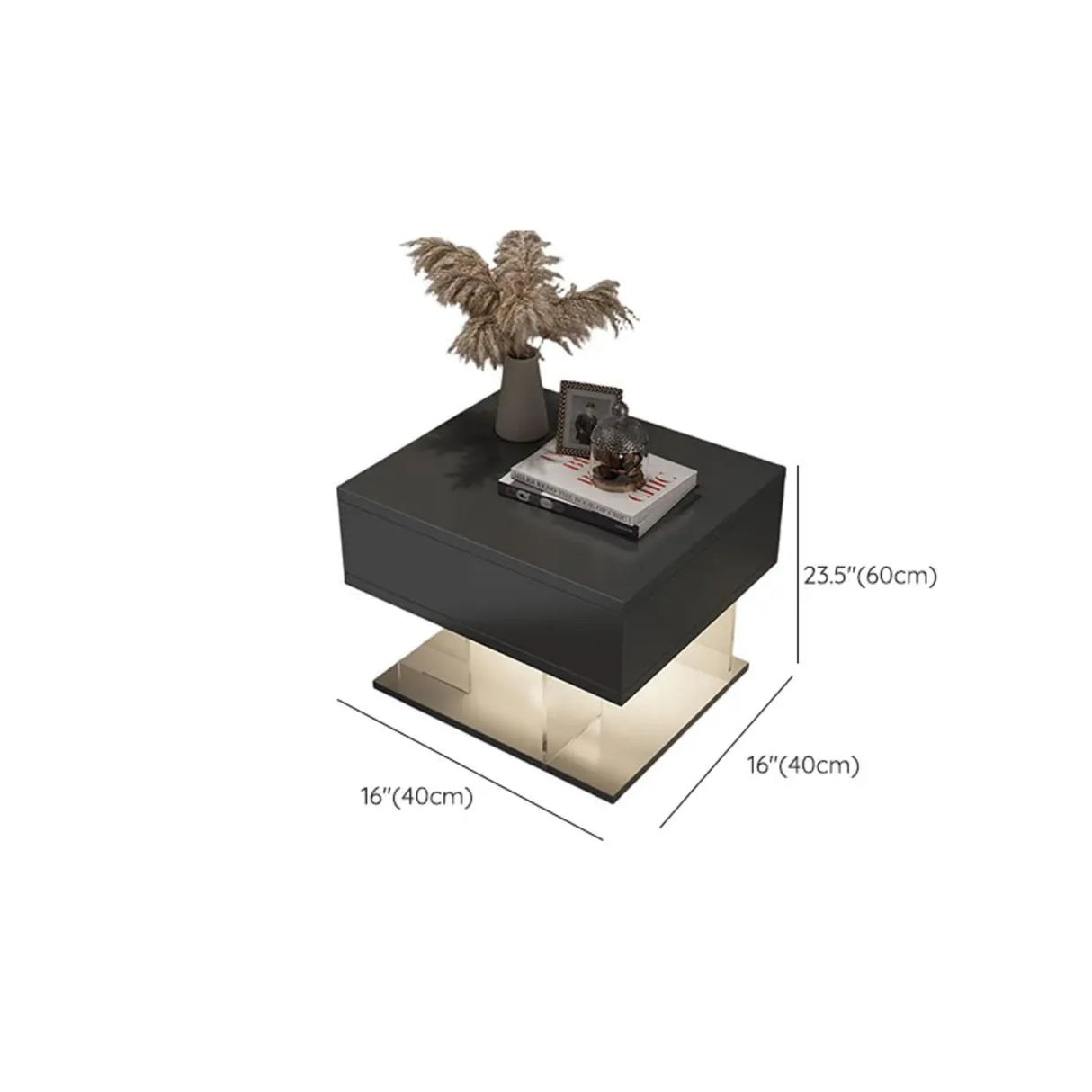 Modern Black Nightstand with LED Light and Acrylic Legs 