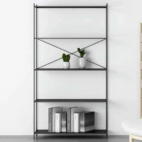 Modern Black Open Back Metal Frame Display Bookshelf Image - 1