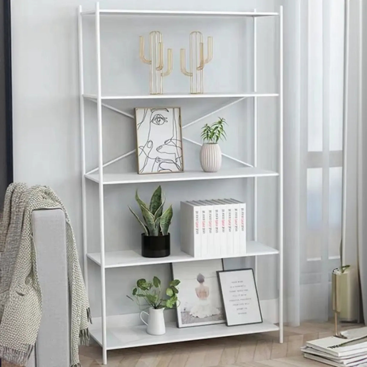 Modern Black Open Back Metal Frame Display Bookshelf Image - 2