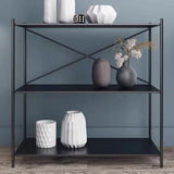 Modern Black Open Back Metal Frame Display Bookshelf Image - 3