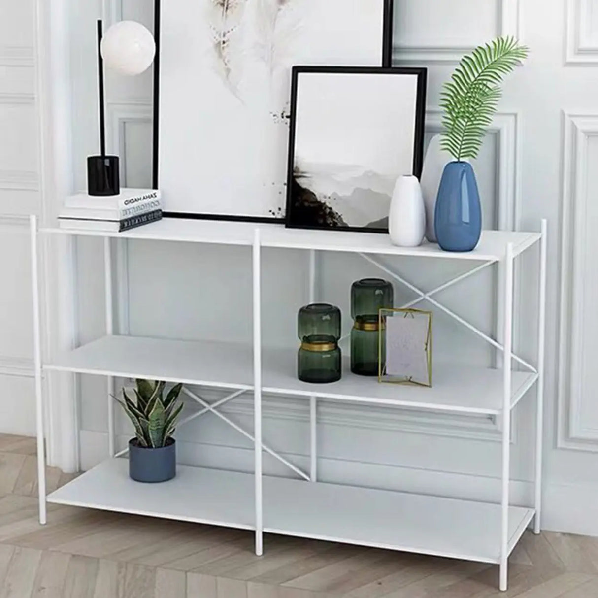 Modern Black Open Back Metal Frame Display Bookshelf Image - 4