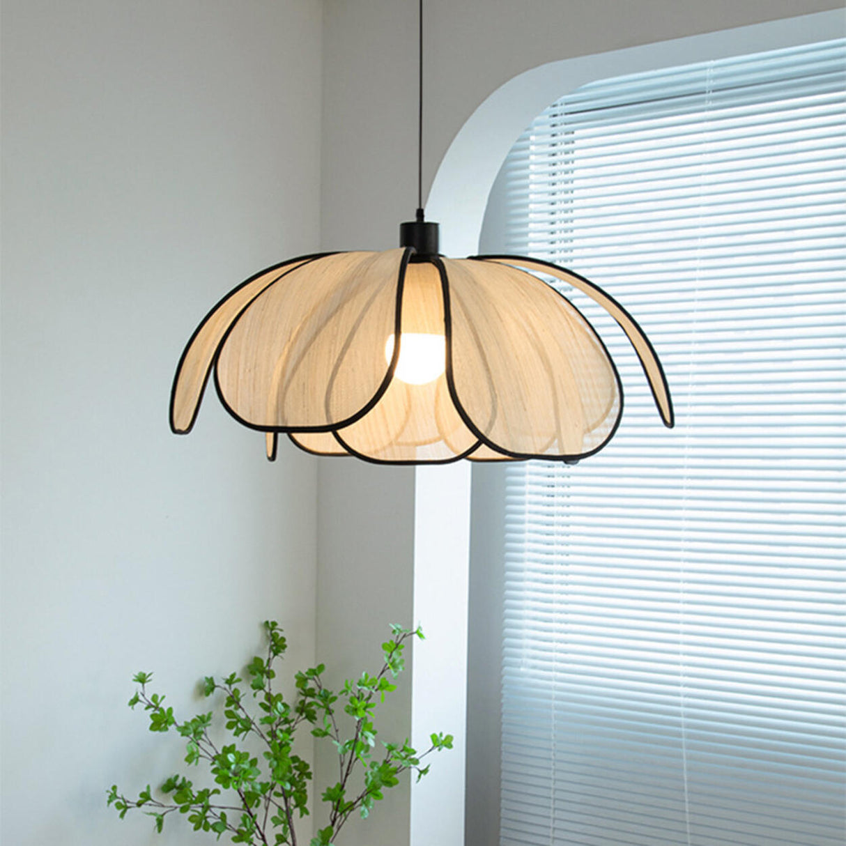 Modern Black Petal Metal Pendant Light Adjustable Cord Image - 1
